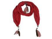 Coral Necklace Scarf With Feathers