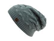 Gray Oversize Slouchy Cable Knit Beanie Cap Hat
