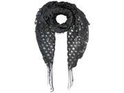 Black Open Knit Lace Net Fringed Shawl Scarf Wrap