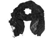 Black Ruffle Edge Shawl With Fringe