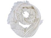 Ivory Cable Knit Loop Scarf With Fringe