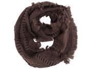 Brown Cable Knit Loop Scarf With Fringe