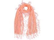 Coral Sheer Scarf With Chain Lace Fringe