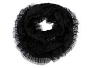 Black Velour Infinity Scarf With Lace Trim