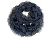 Navy Blue Velour Infinity Scarf With Lace Trim
