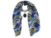 Blue Striped Jewelry Scarf With Medallion