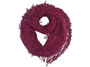 Purple Open Knit Circular Scarf With Fringe