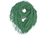 Green Open Knit Circular Scarf With Fringe