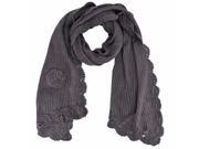 Gray Thick Crochet Knit Scarf With Rosette Trim