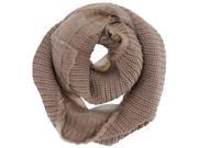 Taupe Ribbed Knit Circle Scarf With Chiffon