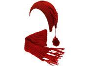 Red Chunky Knit Ponytail Hat Scarf Set