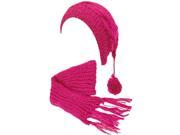 Fuchsia Chunky Knit Ponytail Hat Scarf Set