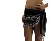 Navy Blue Chiffon Belly Dance Wrap Belt With Silver Coins