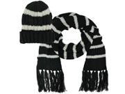 Black Stripe Knit Beanie Cap 2 Piece Hat Scarf Set
