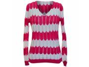 Hot Pink White Chevron Striped Summer Knit Long Sleeve Sweater