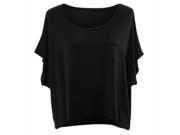 Black Short Sleeve Tissue Jersey Knit High Low Top