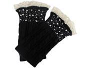 Black Cable Knit Rhinestone Pearl Boot Cuff Toppers With Trim