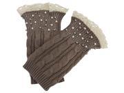 Taupe Cable Knit Rhinestone Pearl Boot Cuff Toppers With Trim