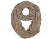 Luxury Divas Taupe Silky Lightweight Circle Scarf With Floral Embroidery