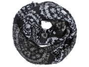 Black White Paisley Fuzzy Eyelash Knit Circle Infinity Scarf