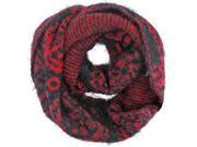 Red Black Paisley Fuzzy Eyelash Knit Circle Infinity Scarf