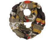 Brown Colorful Knit Infinity Circle Scarf With Ruffled Edge