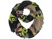 Black Colorful Knit Infinity Circle Scarf With Ruffled Edge