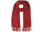 Red Gray Check Unisex Cashmere Feel Scarf With Fringe