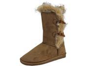 Tan Beige Faux Suede Fur Trim Boots With Toggle Closure