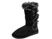 Black Faux Suede Fur Trim Boots With Toggle Closure
