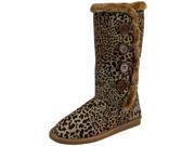 Leopard Print Faux Suede Fur Trim Boots With Buttons