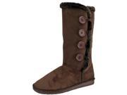 Brown Faux Suede Fur Trim Boots With Button Closure