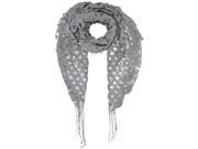 Gray Open Knit Lace Net Fringed Shawl Scarf Wrap