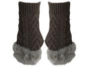 Brown Arm Warmer Gloves With Faux Fur Trim