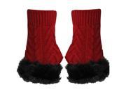 Red Arm Warmer Gloves With Faux Fur Trim