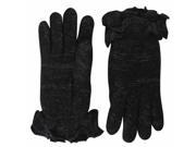 Black Knit Double Layer Gloves With Ruffle Trim