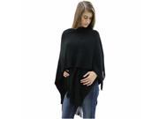 Black Solid Color Knit Cape Shawl With Fringe