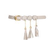 Light Gray Fancy Triple Hanging Tassel Skinny Belt