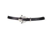 Black Thin Casual Belt With Scalloped Silver Buckle