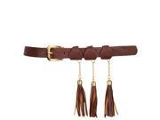 Brown Fancy Triple Hanging Tassel Skinny Belt