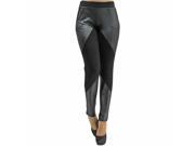 Black Two Tone Leatherette Solid Knit Leggings