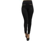 Black Fleece Lined Footless Legging Tights With Gold Zippers