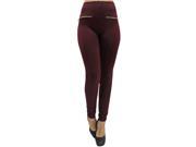 Burgundy Fleece Lined Footless Legging Tights With Gold Zippers