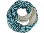 Turquoise White Sherpa Lined Greek Key Pattern Infinity Scarf