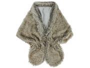 Gray Solid Faux Fur Plush Shawl Wrap With Satin Lining