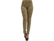 Khaki Floral Stretch Jegging Tights With Pockets