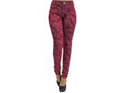 Red Floral Stretch Jegging Tights With Pockets