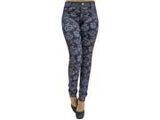 Navy Blue Floral Stretch Jegging Tights With Pockets