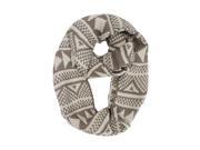 Beige White Nordic Print Infinity Knit Scarf