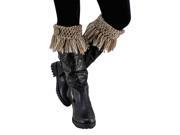 Taupe White Tassel Boot Cuffs With Button Trim